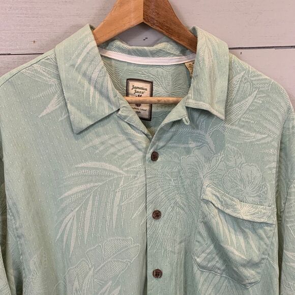 Jamaica Jaxx 100% silk Men's Mint Green Tropical Shirt textured fabric size XL - Picture 2 of 8